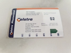 Tarjeta telefónica Australia Telstra tarjeta de visita de $2 Ted Coomins como nueva - Imagen 1 de 2