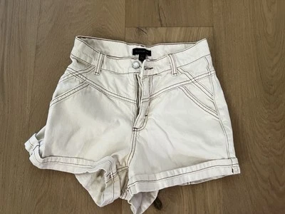 Pantalones Cortos Topshop Talla US 2 Para Mujer Cortos Tiro Alto Medianos Blanco Crema Denim Foto 1 de 4