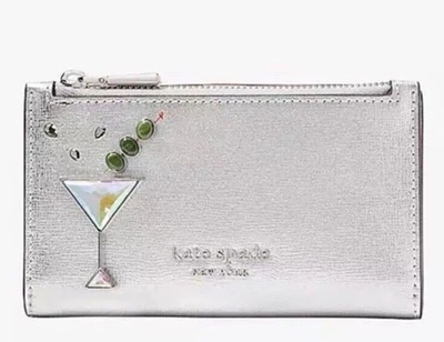 Cartera Kate Spade Shaken No Agitada Martini Apliques Delgada Doble Plegable Plateada Nueva con Etiquetas Foto 1 de 4