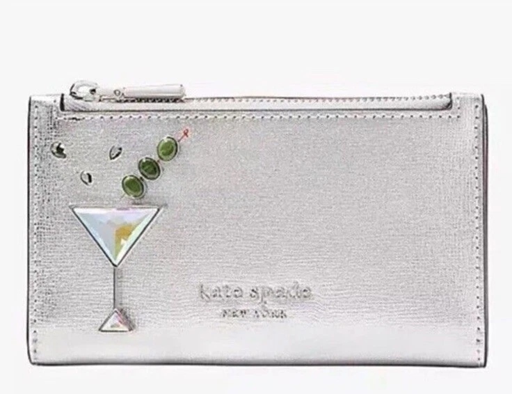 Cartera Kate Spade Shaken No Agitada Martini Apliques Delgada Doble Plegable Plateada Nueva con Etiquetas Foto 1 de 4