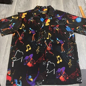 Via Ripatti Designs Shirt Mens Medium Black Musical Jazz Short Sleeve Hawaiian - Picture 1 of 5