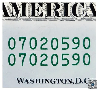 Same Matching Serial Number $1 Bill. Duplicate Serial Number. Unique Dollar. - Image 1 of 4