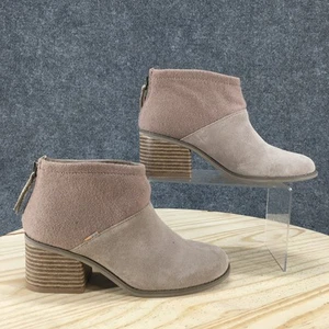Toms Boots Womens 6.5 Lacy Ankle Bootie Beige Suede Side Zip Block Heels Casual - Picture 1 of 17