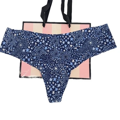 Nuevo con etiquetas Tanga Victoria's Secret ROSA Estampado de Estrellas Panty Azul Blanco Mediano Foto 1 de 4