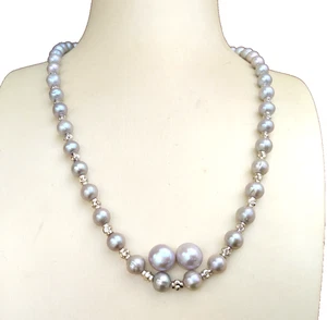 Classic Natural Gray AAA+ South Sea Pearl Necklace 18in Earring Stud 14k Gold P - Picture 1 of 6