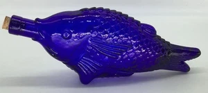 Vintage Cobalt Blue Glass Fish Bottle Vetreria Etrusca, Italian Art Decanter - Picture 1 of 12