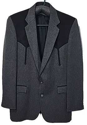 Circle S Blazer Mens 44R Black Gray Coat Jacket Suede Yoke Cowboy Made in USA - Image 1 of 4