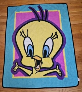 Looney Tunes 90er Vintage Fleecedecke Tweety Vogel Plüsch 55x43 Zoll Krone Handwerk - Bild 1 von 4
