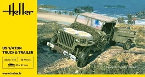 HELLER 79997. WWII US 1/4 Ton Truck & Trailer 1/72 scale Kit - Picture 1 of 7