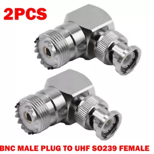 2x BNC Male to UHF Female SO239 Right Angle 90 Degree RF Connectors Adapters USA - Picture 1 of 11