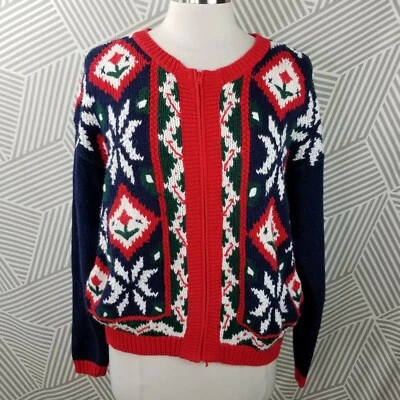 复古 90 年代小号北欧 Fair Isle 开衫毛衣夹克冰岛郁金香 — 第 1/4 张图片