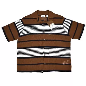 Camicia Burberry $1150 marrone betulla icona righe maglia bottoni L AUTENTICA - Foto 1 di 9