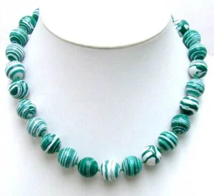 14mm Round Green Zebra Stripe Agate Necklace for Women Stone Jewelry Choker 17" - Picture 1 of 18