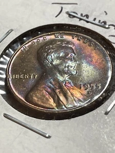 1955-D Lincoln Wheat Cent Multi Color Toning BU GEM MINT STATE Coin Beauty CC554 - Picture 1 of 14