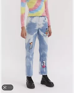 NEW💕Lazy Oaf flint stones bedrock unisex embroidery patched loose fit jeans w30 - Picture 1 of 18