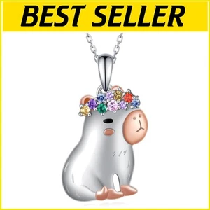 Hypoallergenic Animal Pendant Necklace - Sterling Silver Capybara Gift for Her - Picture 1 of 8