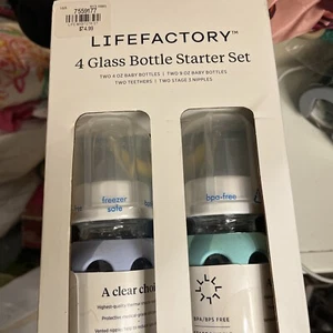 Lifefactory 4oz and 9oz Glass Baby Bottle Starter Set 4 Pack New In Sealed Box - Picture 1 of 3