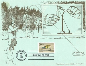 'Fishing Flies' Cuddebackville, NY 12729 May 31 1991 Jack Scott by BEAGLE STAMPS - Picture 1 of 1