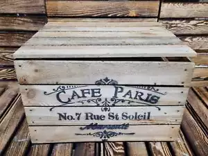 CAFE PARIS RUSTIC VINTAGE WOODEN APPLE BOXES CRATES - FOR MAN CAVE / SHE SHED - - Picture 1 of 44