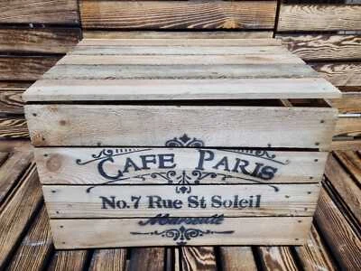 CAFE PARIS RUSTIC VINTAGE WOODEN APPLE BOXES CRATES  - FOR MAN CAVE / SHE SHED - - Image 1 of 4