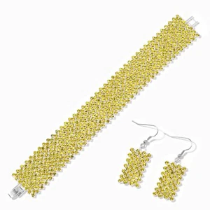 YELLOW CRYSTAL EARRING BRACELET SET 6.5" #crystalearrings #crystalbracelets  - Picture 1 of 8