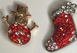 Christmas stocking and snowman with rhinestones Fits 18 to 20 mm snap jewelry - Picture 1 of 1