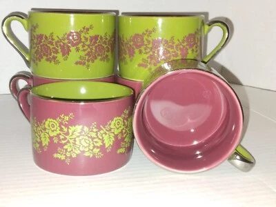 Juego de 6 tazas de café/té Demitasse espresso borgoña/verde/dorado Foto 1 de 4