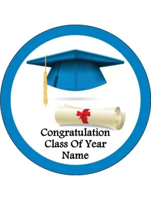Sombrero de Graduación Clase de 2025 Azul Comestible Glaseado Pastel Topper - 3 Tamaños Foto 1 de 4