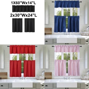 NEW KITCHEN COLLECTION BLACKOUT WINDOW DRESSING CURTAIN 2 TIER 1 VALANCE SET K4 - Picture 1 of 28