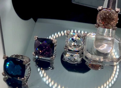 ANILLO DAVID YURMAN 20MM PLATA ESTERLINA AMATISTA COJÍN EN PUNTA DIAMANTE 5.5 Foto 1 de 4