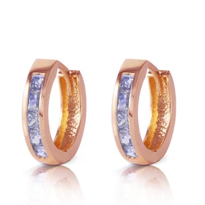 0.95 Carat 14K Solid Rose Gold Huggie Hoop Earrings Tanzanite - Picture 1 of 6