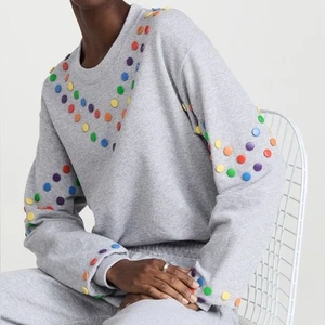 Rosie Assoulin Rainbow Snap Sweatshirt Raglan Fleece Gray Relaxed Fit NWT Sz XS - Picture 1 of 8