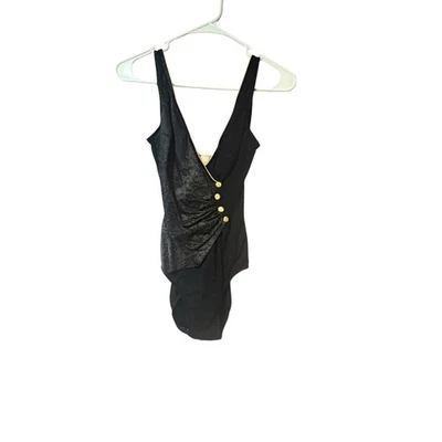 Vintage Sierrna One Piece Swimsuit 4 button Gold Detail Navy & Black  - Изображение 1 из 4