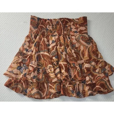 A.L.C юбка женщин коричневый 8 Smock оборки мини шелк цветочный эластичный пояс - Изображение 1 из 4