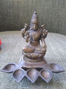 Vintage Messing Hindu Göttin Lakshmi Statue Indien Religiös Altar Kunst - Bild 1 von 8