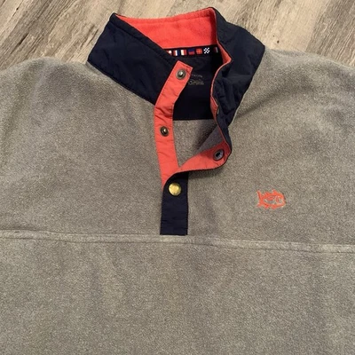 Pulôver masculino Southern Tide Navigational lã encaixe grande cinza azul bolsos com zíper - Imagem 1 de 4