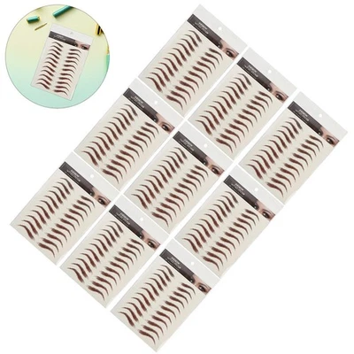 9 Sheets False Eyebrow Stickers Waterproof Brown Paper 6D Hair Like Eyebrows - Image 1 of 4