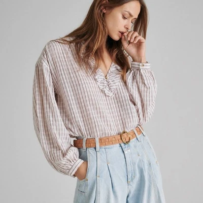 Blusa camponesa Anthropologie Pilcro Brianna com babados tamanho G listrada Cottagecore - Imagem 1 de 4