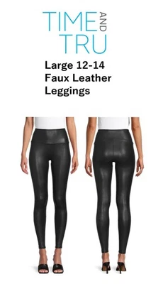 Time and Tru Women's Size Large 12-14 Black Faux Leather Leggings 28” Inseam Lg - Image 1 of 4