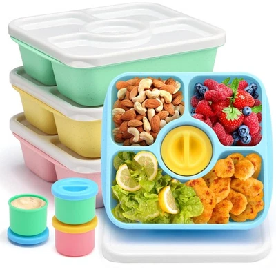 Contenedores Bento Snack Box para Adultos Niños, Paquete de 4 Contenedores de Preparación de Comidas Almorzables... Foto 1 de 4