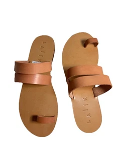 laiik Flat Sandal Thong Flip Flop Tan Fine Leather Size 41 (9.5) M Made/ Greece - Picture 1 of 4