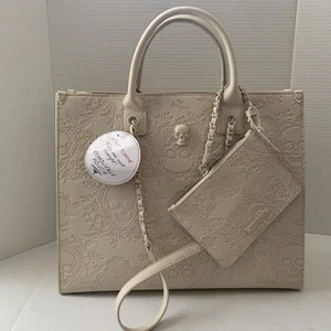 Betsey Johnson Halloween Totenkopf Blumen Beuteltasche Tasche mit abnehmbarem Armband NEU - Bild 1 von 8