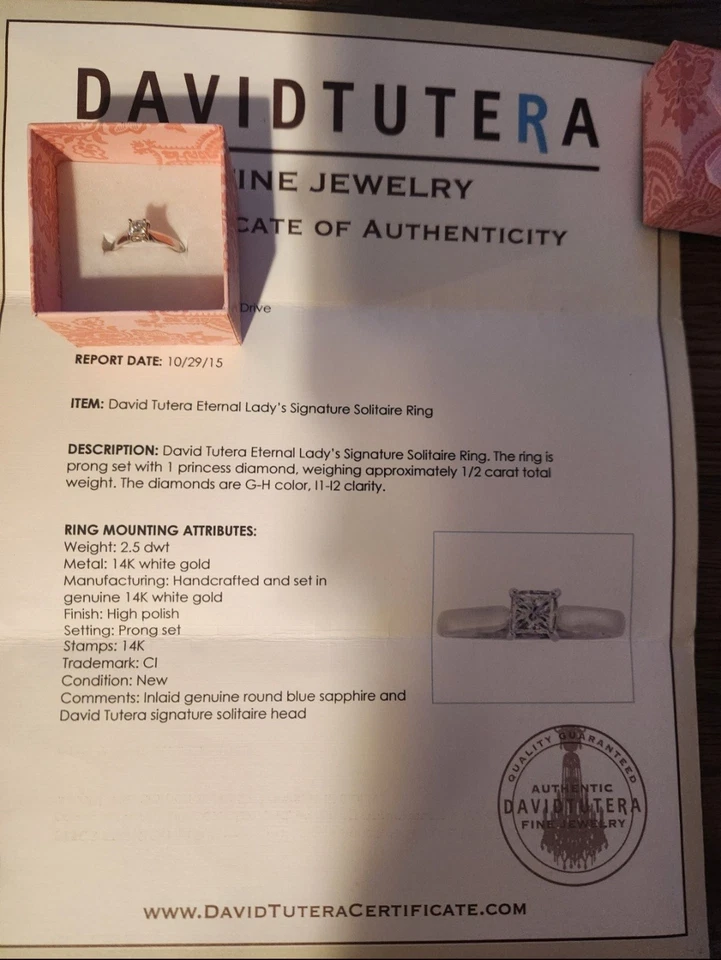 Anillo solitario David Tutera firma eterna dama oro diamante 1/2 quilate Foto 1 de 4