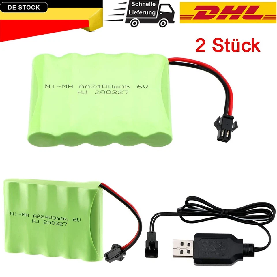 2 x 2400mah 6v Ni-mh Aa Akkus Sm-2p 2pin Stecker Usb Ladegerät Für Rc Auto Truck - Bild 1 von 4
