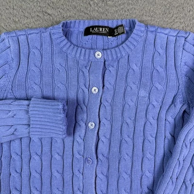 Lauren Ralph Lauren Cotton Cable Knit Long Sleeve Sweater Womens XS Periwinkle - Image 1 of 4