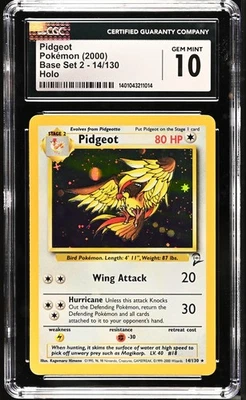 Pidgeot Holo Rare Card 14/130 Base Set 2 CGC 10 GEMT MINT Pokemon (PSA BGS) - Image 1 of 4