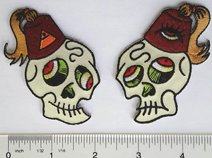 MIRROR Image FREE MASON Style FEZ SKULL Tarboosh EMBROIDERED Sew/Iron Patches - Picture 1 of 1