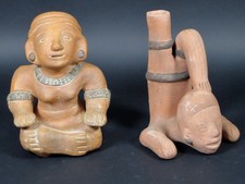 Mexican Terra Cotta Clay Statue Figures Pair Inca Mayan Aztec