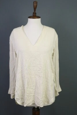 HELMUT LANG Beige V-Neck Lagenlook Silk Long Sleeve Blouse Shirt Size S - Image 1 of 4