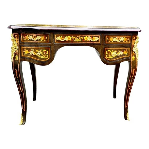 Marquetry writing Desk with 5 drawers Cover